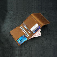 Handmade Leather Mens Trifold Billfold Wallets With License Slot Brown Small Wallet for Men