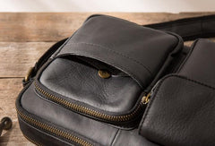 Black Cool Small Leather Mens Messenger Bags Shoulder Bags for Men