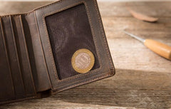 Coffee Cool Leather Mens Small Wallets Bifold Vintage Slim billfold Wallet for Men