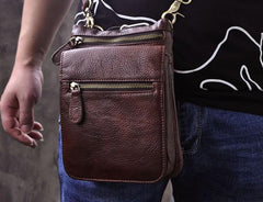Mens Leather Small Side Bag COURIER BAG Waist Pouch Holster Belt Case Belt Pouch for Men