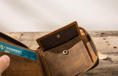 Cool Leather Vintage Mens Small Wallets Zipper billfold Wallets for Men