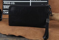 Genuine Leather Mens Clutch Cool Slim Wallet Zipper Clutch Wristlet Wallet for Men