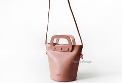Cute Leather Pink Womens Mini Bucket Purse Handbag Barrel Shoulder Bag for Women