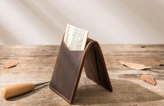 Coffee Cool Leather Mens Slim Small Wallets Bifold Vintage billfold Wallet for Men