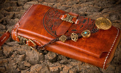 Handmade Leather Mens Chain Biker Wallet Cool Leather Wallet Long Phone Wallets for Men