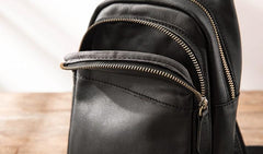 Leather Mens Black Shoulder Sling Backpack Sling Backpack Sling Bag for men