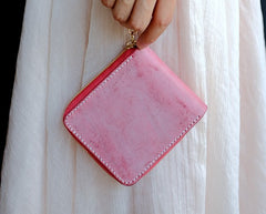 Handmade LEATHER Womens Zipper Small Wallet Leather Wristlet Small Wallet FOR Women
