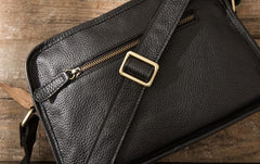 Cool Leather Black Mens Messenger Bag Vintage Shoulder Bag  for Men