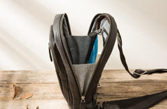 Leather Mens Black Shoulder Sling Backpack Sling Bag Sling Backpack for men