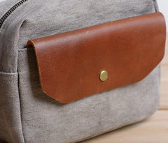 Cool Mens Canvas Leather Side Bag Gray Courier Bag Messenger Bag for Men