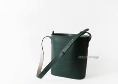 Stylish Leather Green Coffee Womens Bucket Purse Crossbody Bag Barrel Shoulder Bag for Women