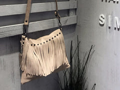 Vintage WOMENs LEATHER Tassels Shoulder Bag Handmade Crossbody Purse With tassels