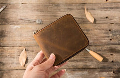 Cool Leather Vintage Mens Small Wallets Zipper billfold Wallets for Men
