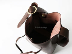 Stylish Leather Brown Womens Bucket Purse Crossbody Bag Barrel Shoulder Bag for Women