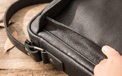 Black Small Leather Mens Shoulder Bags Messenger Bags for Men