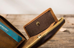 Cool Leather Vintage Mens Small Wallets Zipper billfold Wallets for Men