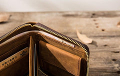 Cool Leather Vintage Mens Small Wallets Zipper billfold Wallets for Men
