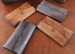 Handmade Leather Mens Clutch Cool Braided Wallet Clutch Wristlet Wallet for Men