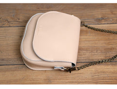 Cute White LEATHER Flip Chain Side Bag Handmade WOMEN Saddle Phone Crossbody BAG Purse FOR WOMEN