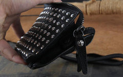 Genuine Leather Mens Clutch Cool Slim Wallet Long Zipper Clutch Wristlet Wallet for Men