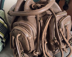 Vintage LEATHER WOMEN Barrel Backpack Handmade School Bucket Backpack FOR WOMEN