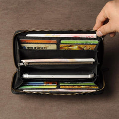 Leather Mens Cool Long Leather Wallet Phone Zipper Clutch Wristlet Wallets for Men
