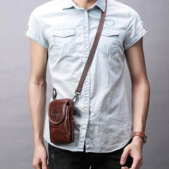 Cool Leather Mens Vintage Small Side Bag Belt Pouch Waist Bag For Men