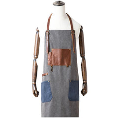 Vintage Canvas Leather Mens Womens Gray Craftsman Apron Cafe Staff Apron Work Apron for Men