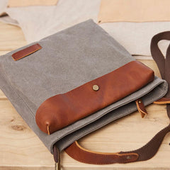 Mens Canvas Leather Square Side Bag Messenger Bag Canvas Shoulder Bag for Men