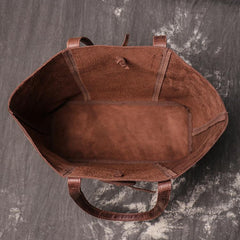Vintage Mens Womens Leather Large Tote Handbag - Open View
