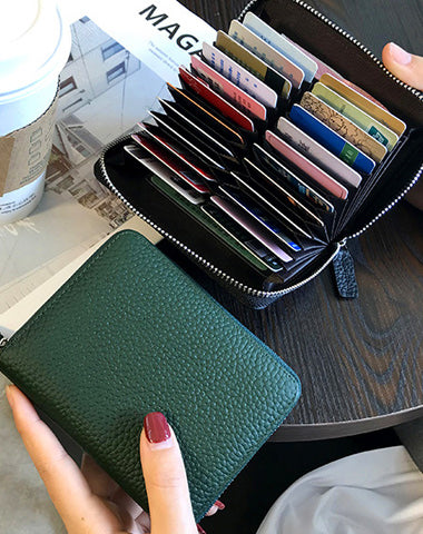 Cute Women Green Leather Card Holders Small Zip Card Wallet Card Holders Wallet For Women