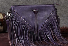 Genuine Leather Bag Vintage Rivet Tassel Bag Crossbody Bag Shoulder Bag Purse For Women - EverHandmade