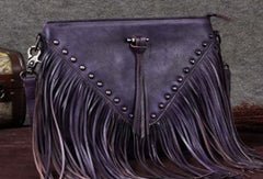 Genuine Leather Bag Vintage Rivet Tassel Bag Crossbody Bag Shoulder Bag Purse For Women