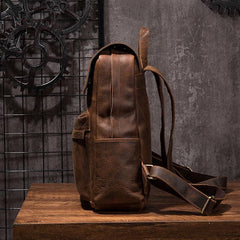 Black Cool Mens Leather 15inch Laptop Backpack Leather School Backpack Travel Backpack for Men