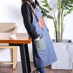 Canvas Leather Mens Womens Gray Craftsman Cafe Staff Clothes Work Apron for Men