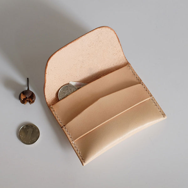 Handmade LEATHER Beige Womens Small Card Wallet Leather Small Coin Change Wallet ZOWU00481049