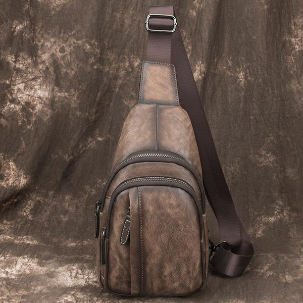Brown Cool LEATHER MENS Sling Bag 8 - Back View