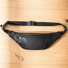 Fashion Black Leather Mens Chest Bag Sling Bag Black One Shoulder Backpack for Men