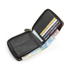 Leather Mens Black Zipper Small Wallet Front Pocket Wallet billfold Small Wallet for Men