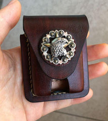 Handmade Brown Leather Mens Classic Zippo Lighter Case Zippo Lighter Pouch with Belt Loop For Men