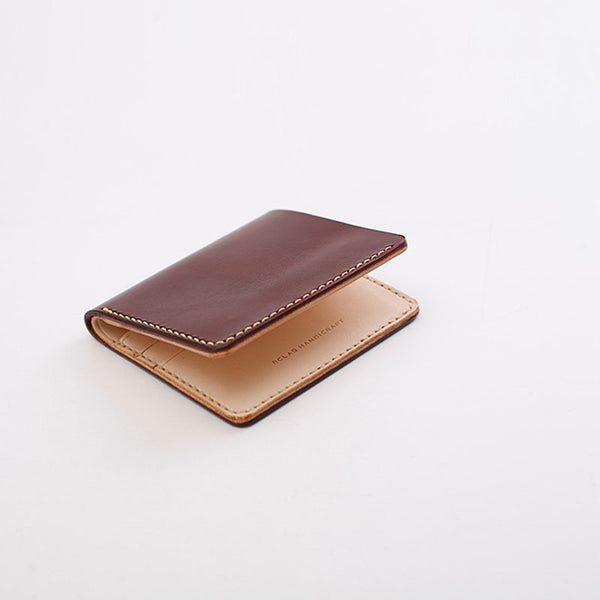 Handmade Leather Minimalist Black Red Womens Mens Bifold Small Wallet billfold W RCLAB02951095