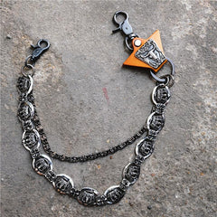 Badass Mens Leather Crown Double Key Long Biker Pants Chain Wallet Chain For Men