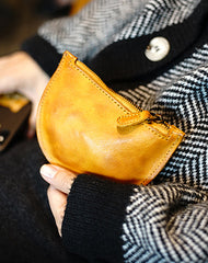 Vintage Women Coffee Leather Zip Coin Pouch Saddle Coin Wallet Change Wallet For Women