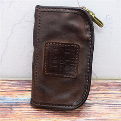 Vintage Mens LEATHER Car Key Holder Zipper Key Wallet Key Holder for Men
