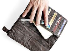 Cool leather Mens long wallet phone clutch wallet vintage wallet for men - EverHandmade