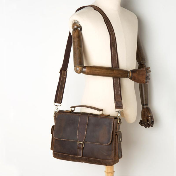 Cool Dark Brown Leather Mens 14 inches - Back View