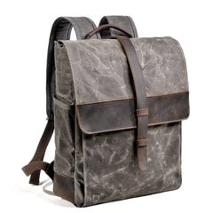 Cool Canvas Leather Mens Large Waterproof Black 15‘’ Backpack Travel Backpack Khaki Computer Backpack for Men