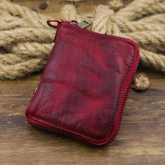 Brown Men Leather Zip Billfold Small Chain Wallet with Coin Pocket Biker Bifold Chain Wallet for Men