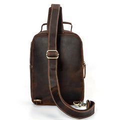 Best Brown Distressed LEATHER MENS Sling Bag One Shoulder Backpack Top Chest Bag For Men