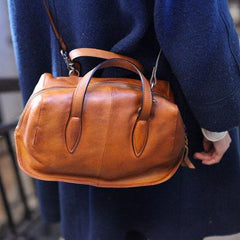 Women Brown Leather Boston Bag Handbags Shoulder Crossbody Bags Purse - Annie Jewel